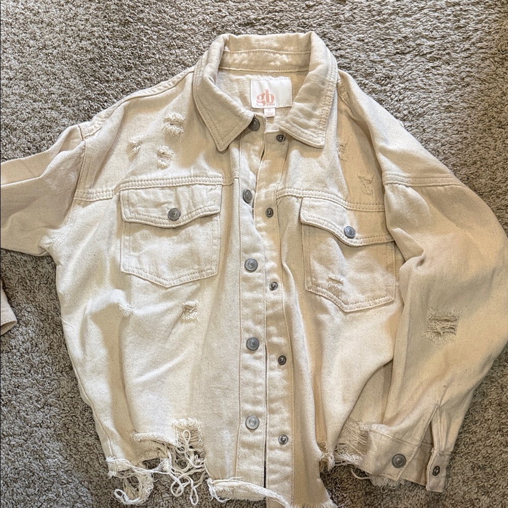 GB Girls Beige Distressed Jean Jacket